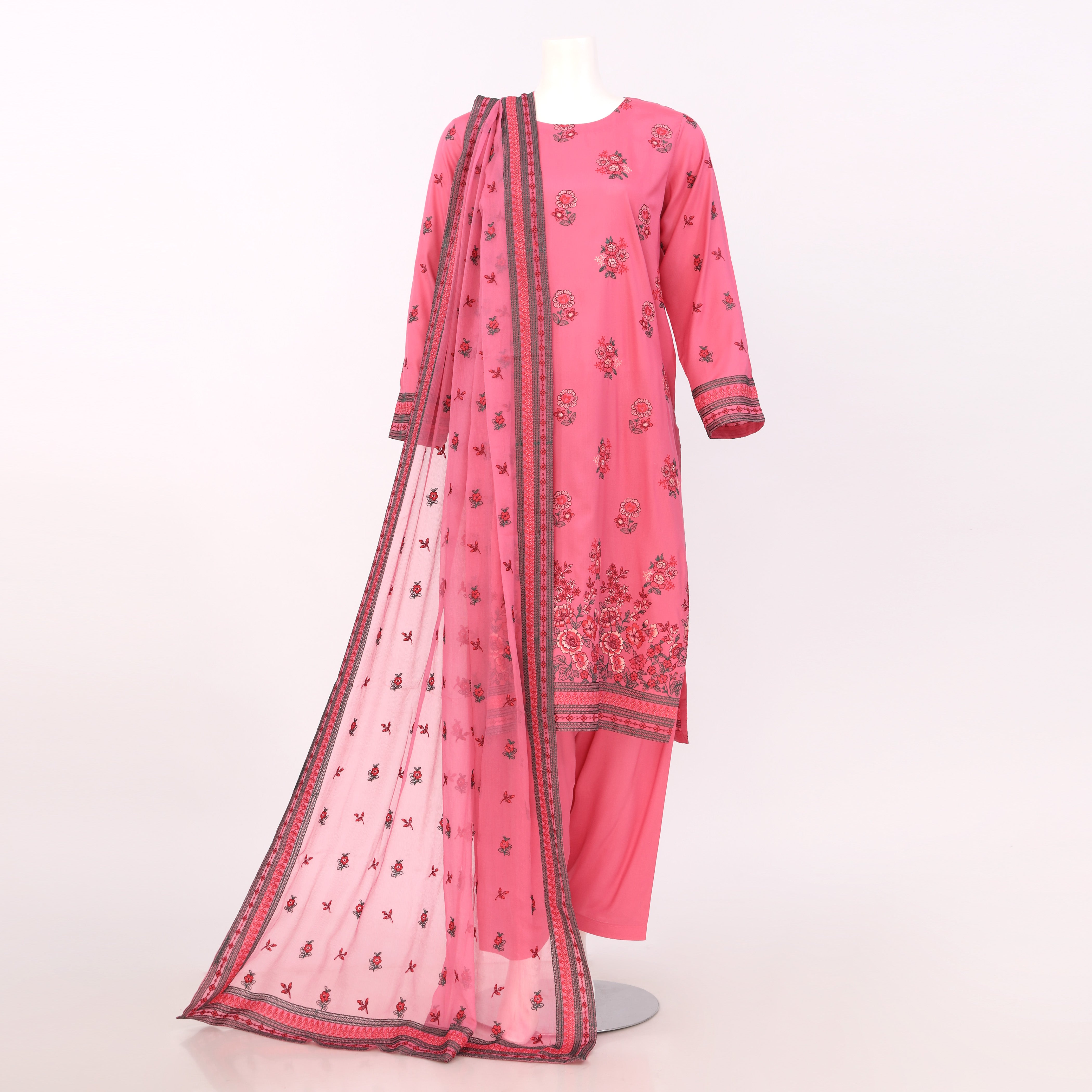 Unstitched Embroidered 3 Piece Suit