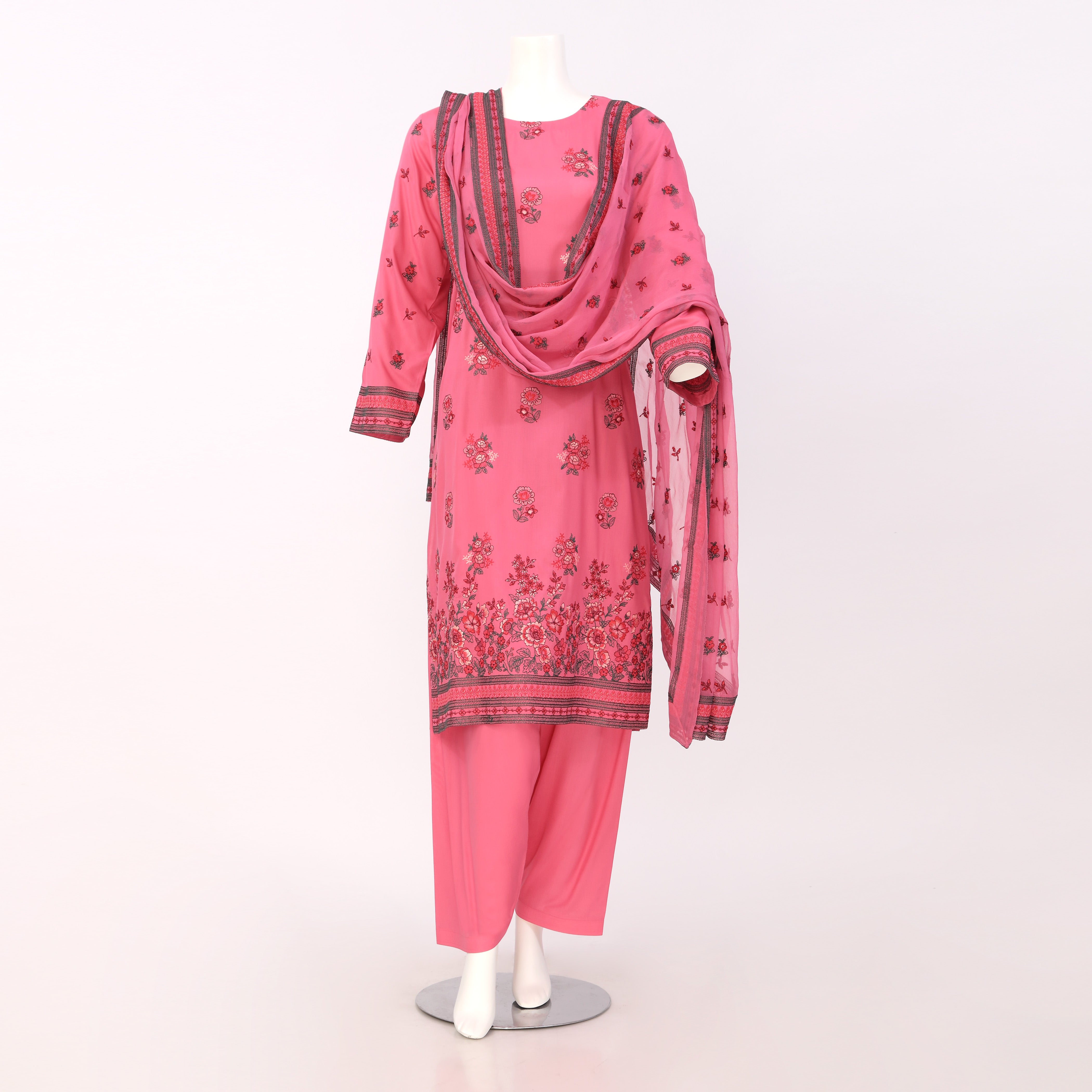 Unstitched Embroidered 3 Piece Suit