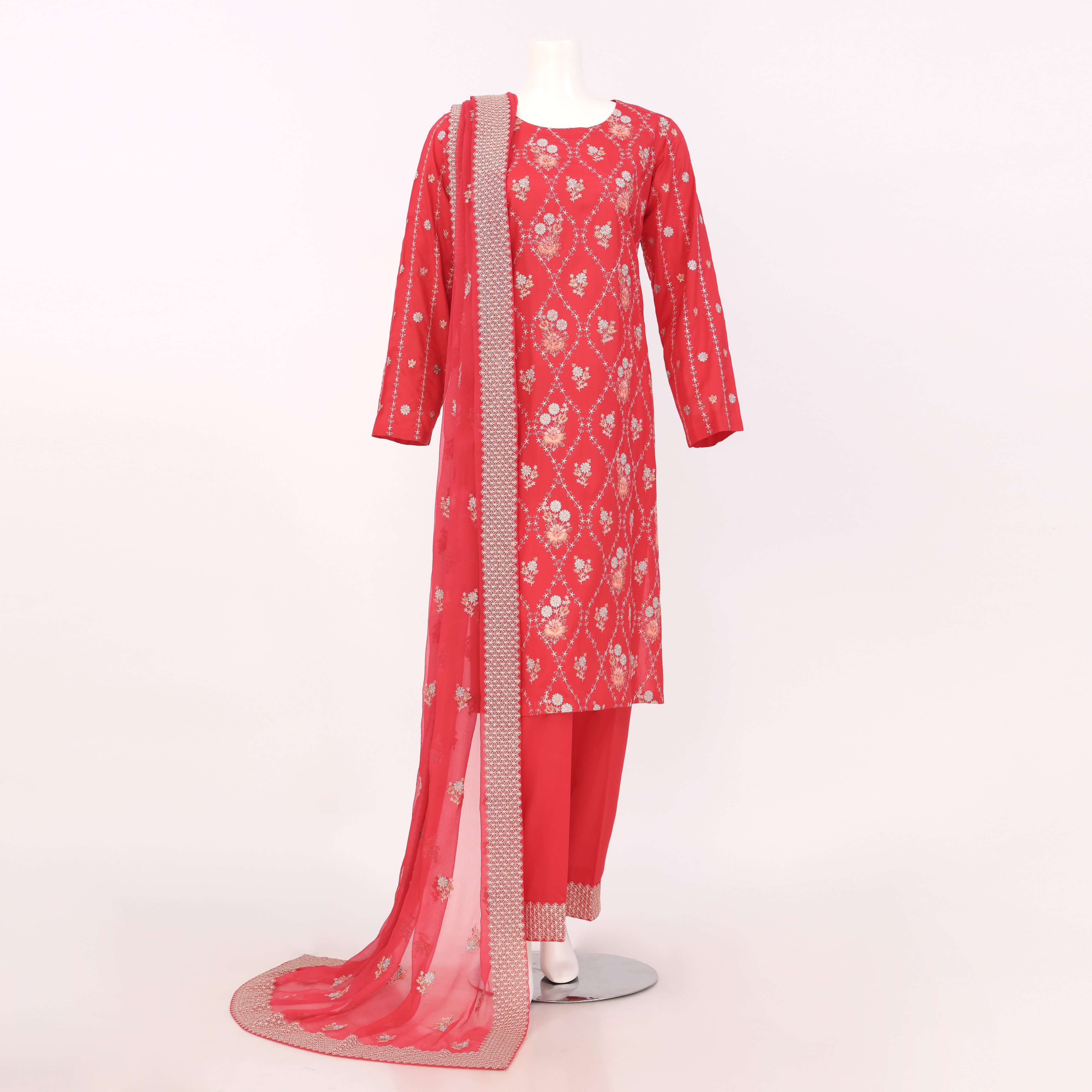 Unstitched Embroidered 3 Piece Suit Arrotti