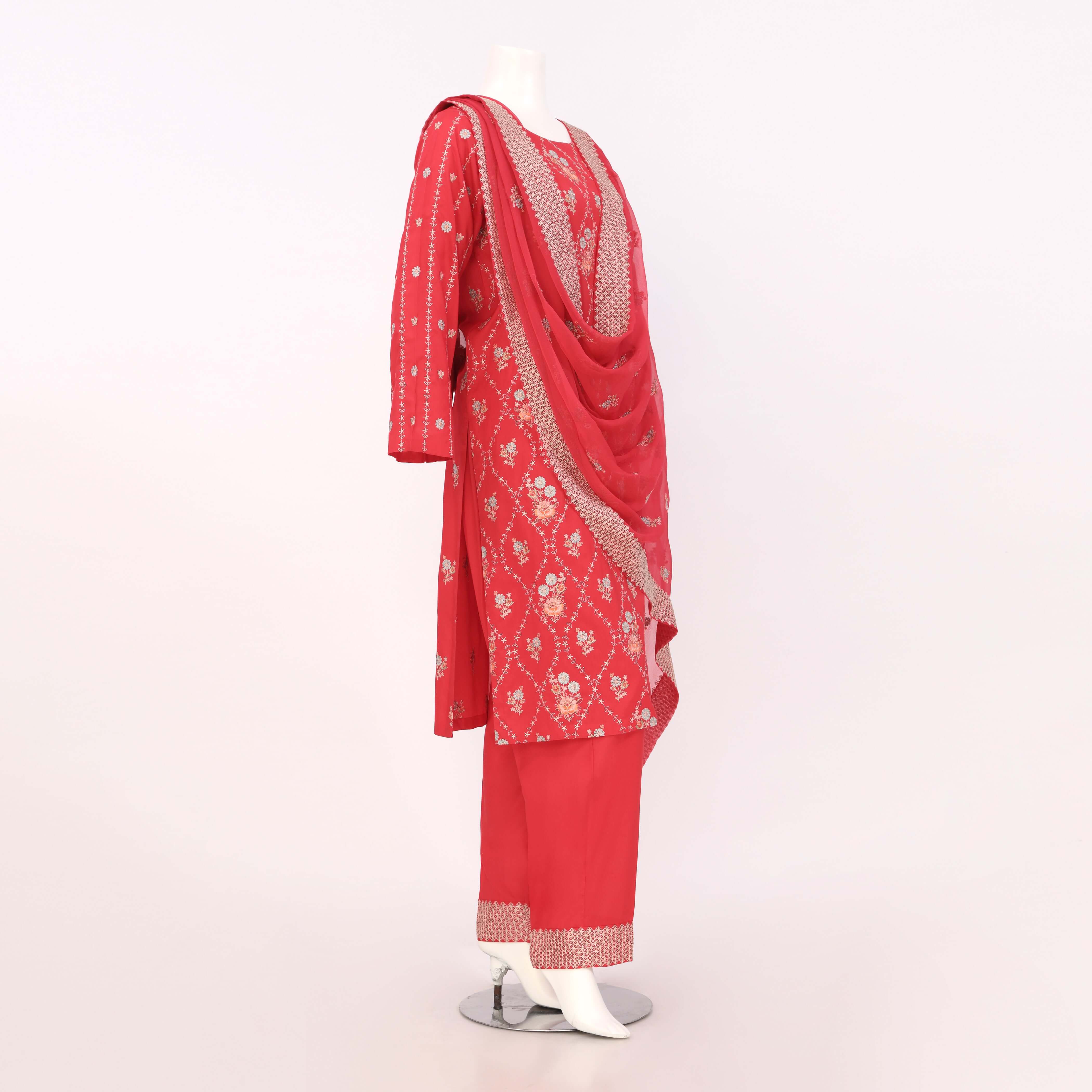 Unstitched Embroidered 3 Piece Suit Arrotti