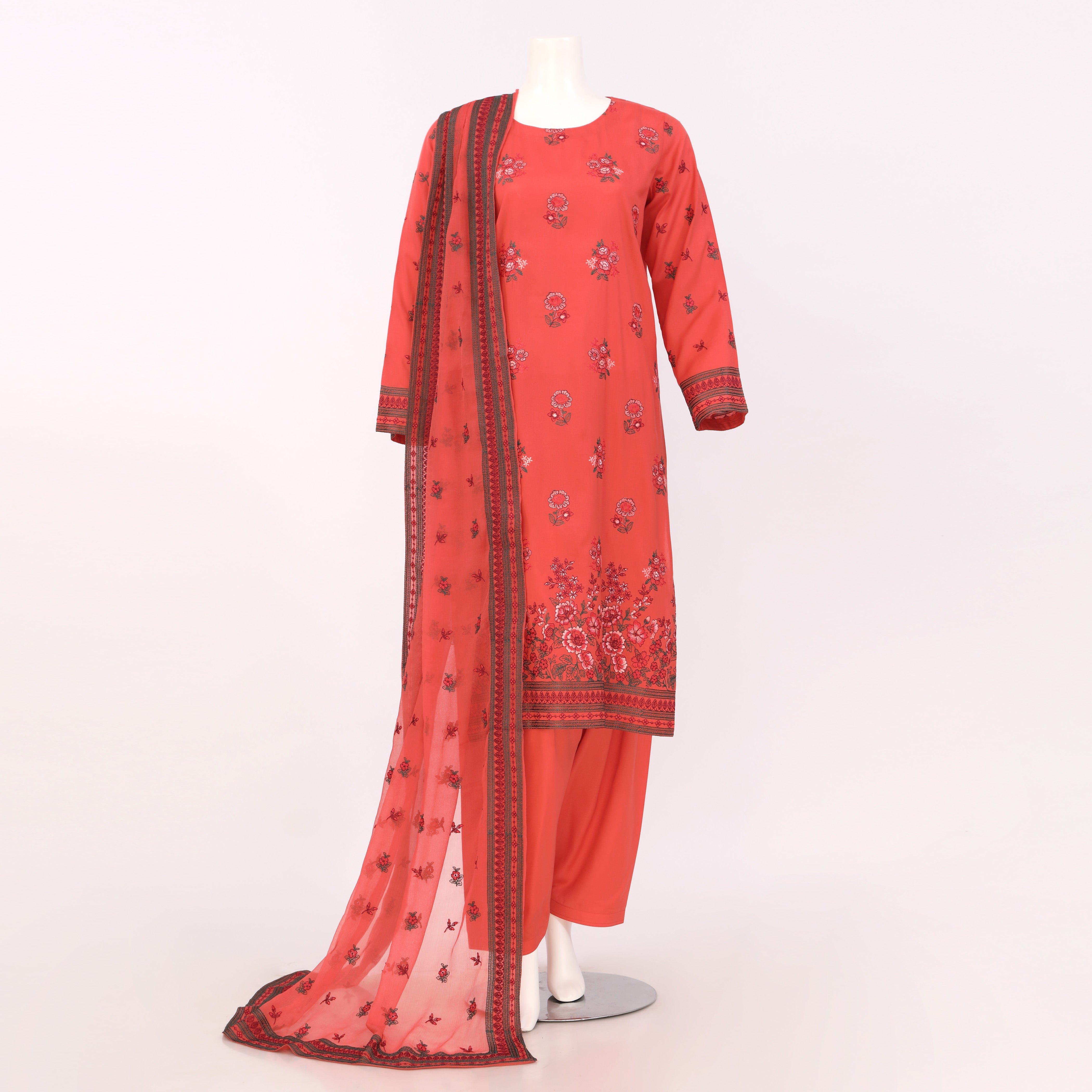 Unstitched Embroidered 3 Piece Suit