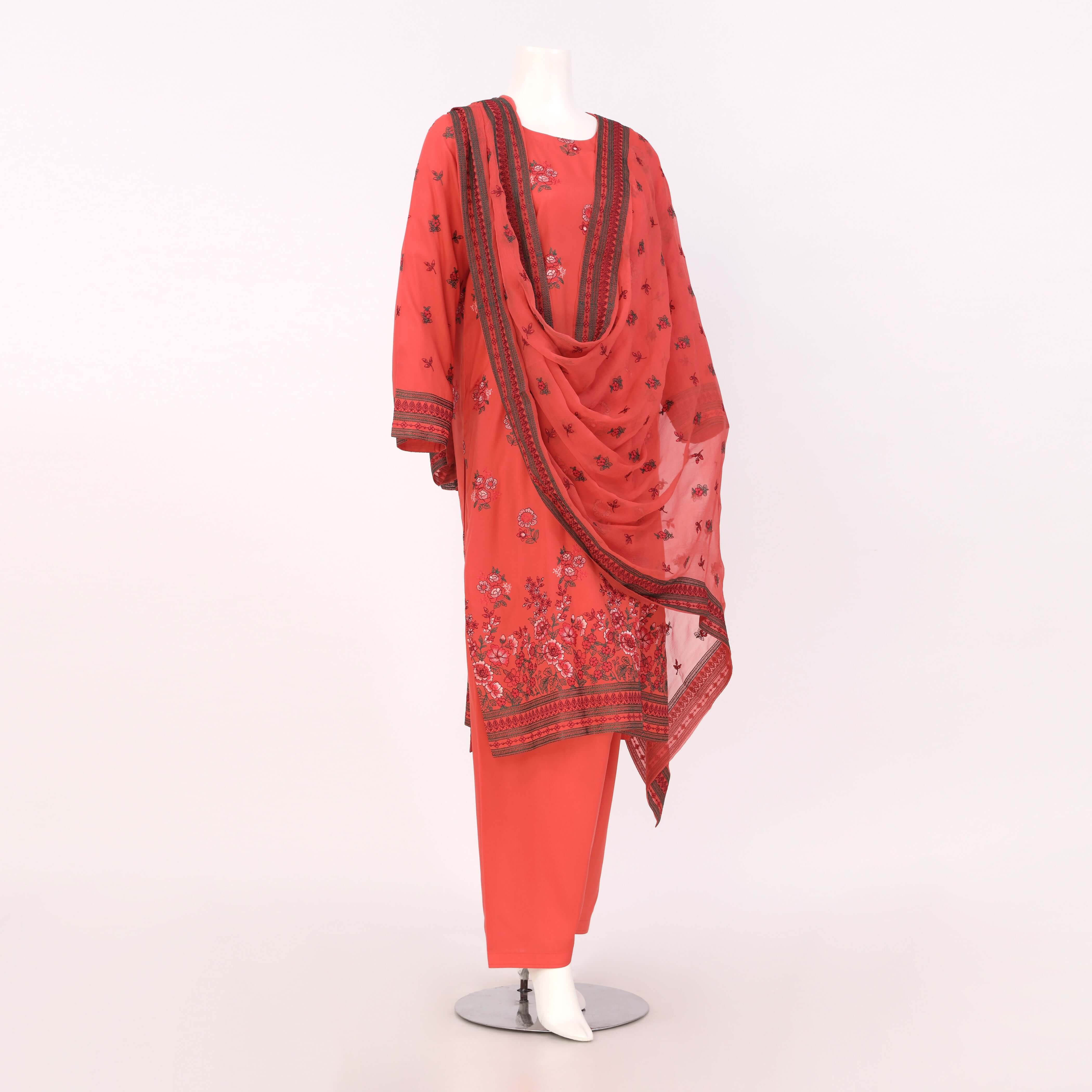 Unstitched Embroidered 3 Piece Suit Arrotti