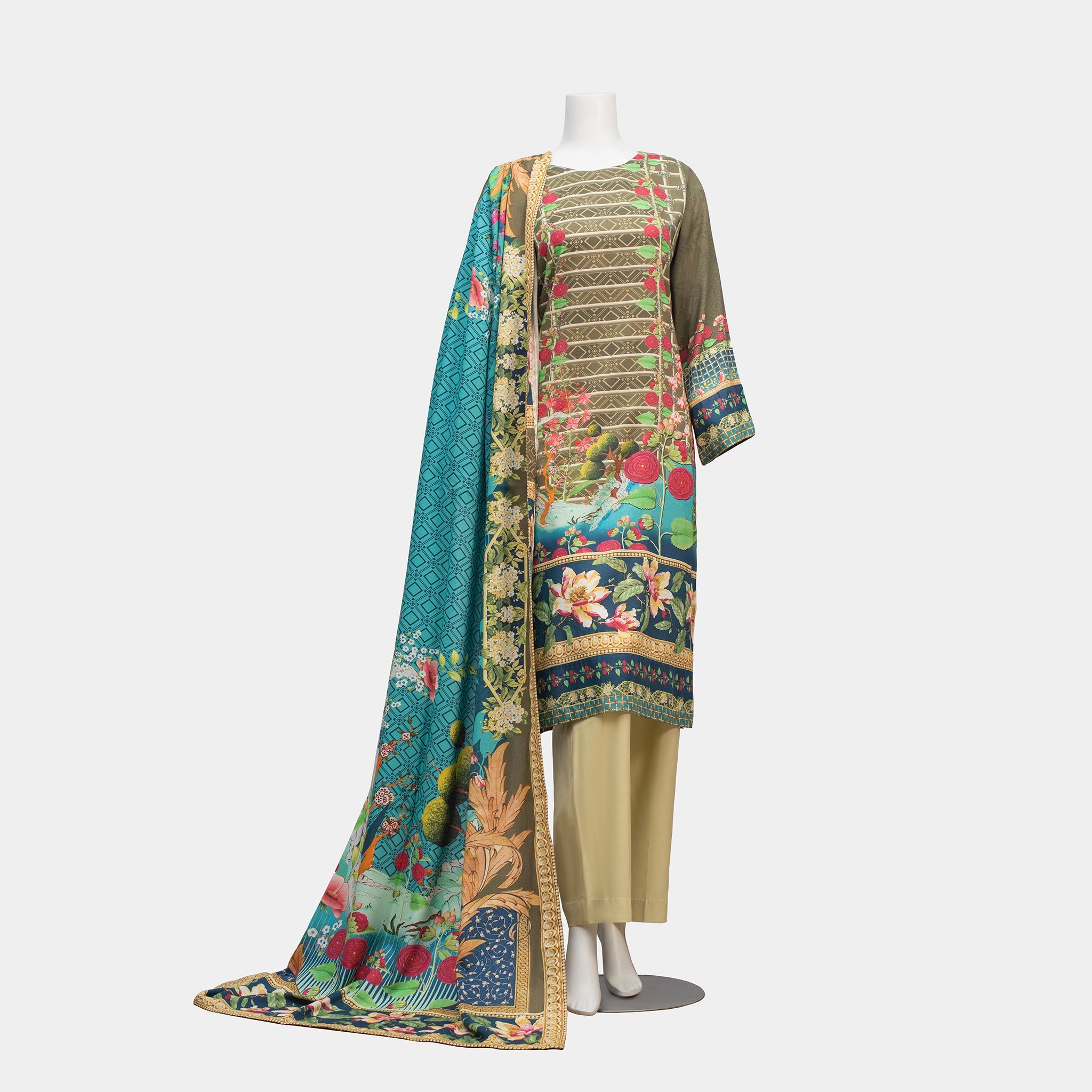 Unstitched Viscose Lawn 3 Piece Suit Arrotti